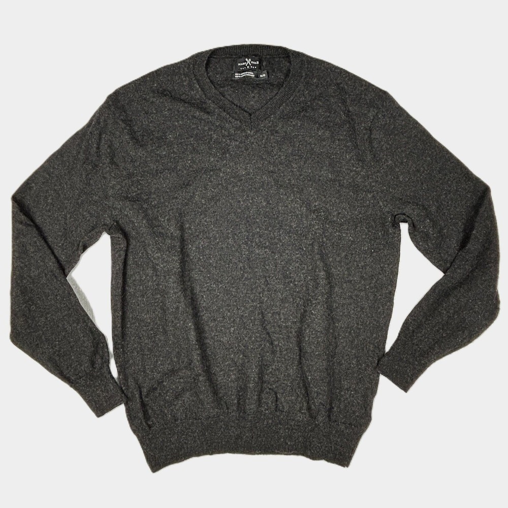 Marc Ecko Cut & Sew Sweater‎ Mens XL 100% Merino Wool Grey V Neck Lightweight